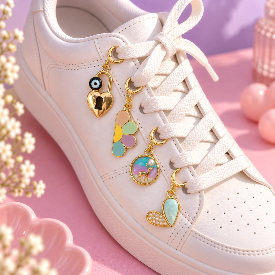 Lucky Girl Era – Evil Eye Heart Lock Shoe Charm Set of 4