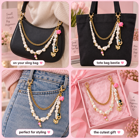 Pearlcore – Layered Pearl & Gold Chain Bag Charm