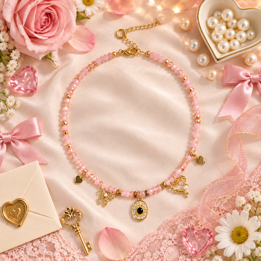 Soft Launch – Pink Beaded Love Charm Necklace