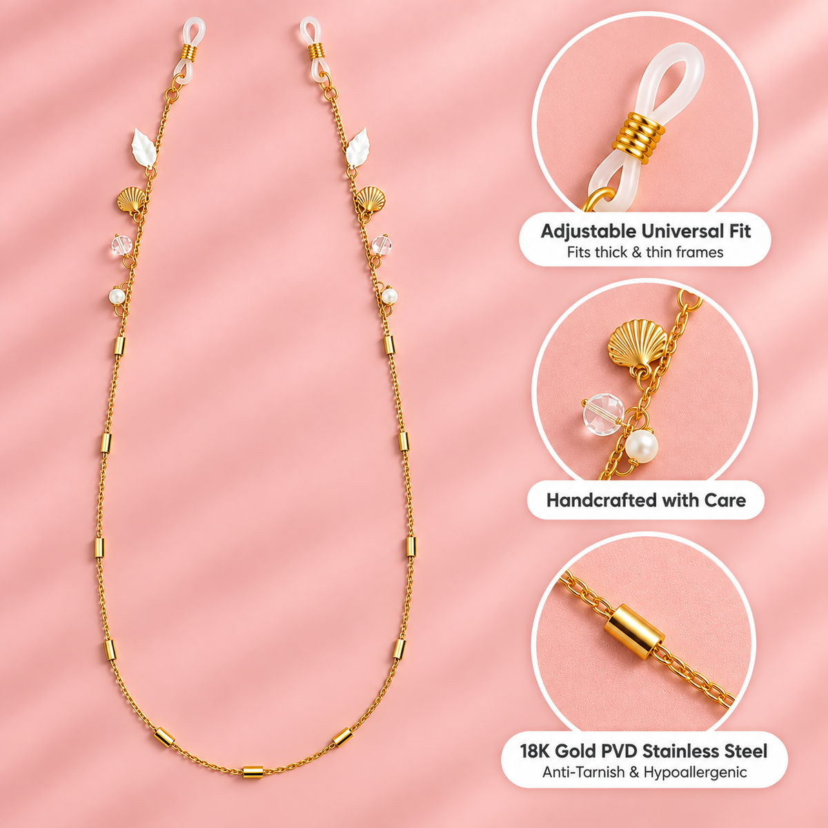 Shell Yeah – Seashell & Pearl Gold Sunglass Chain
