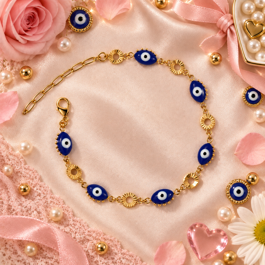 Side Eye – Navy Evil Eye Gold Bracelet