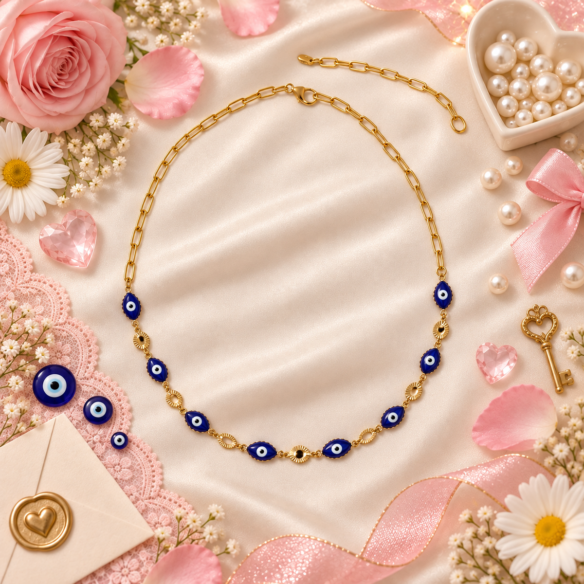 Side Eye – Navy Evil Eye Gold Necklace