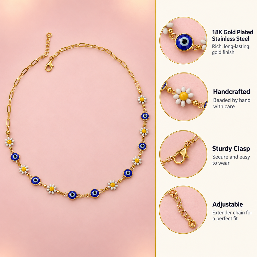 Daisy Nazar – Daisy & Evil Eye Charm Necklace