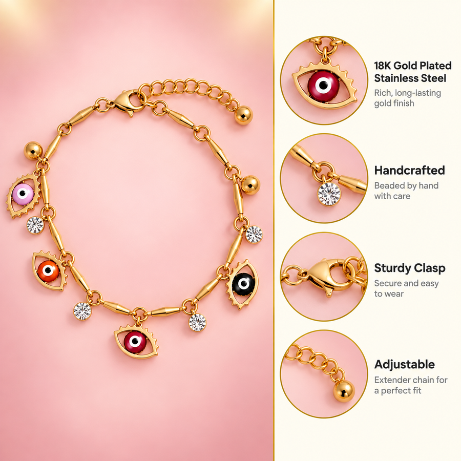 Rainbow Nazar – Multicolour Crystal Evil Eye Bracelet