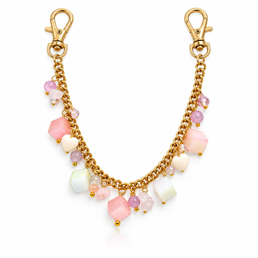 Candy Shop – Pastel Cube & Heart Gold Bag Chain