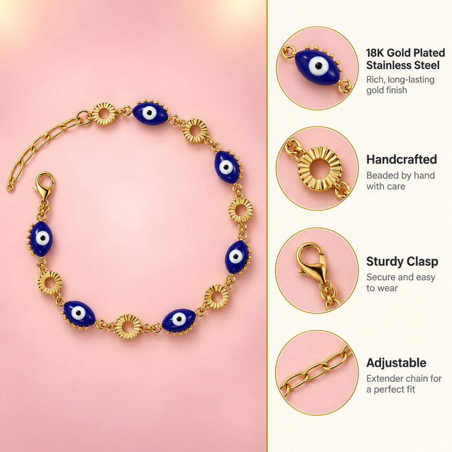 Side Eye – Navy Evil Eye Gold Bracelet