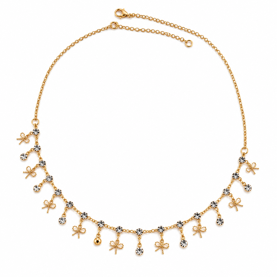 Put a Bow On It – Gold Bow & Crystal Drop Necklace