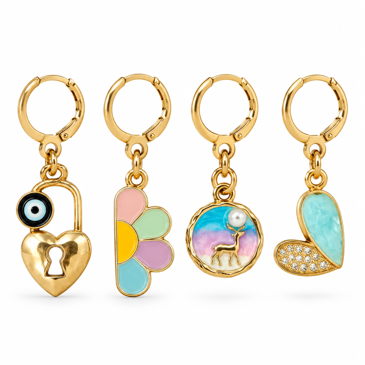 Lucky Girl Era – Evil Eye Heart Lock Shoe Charm Set of 4