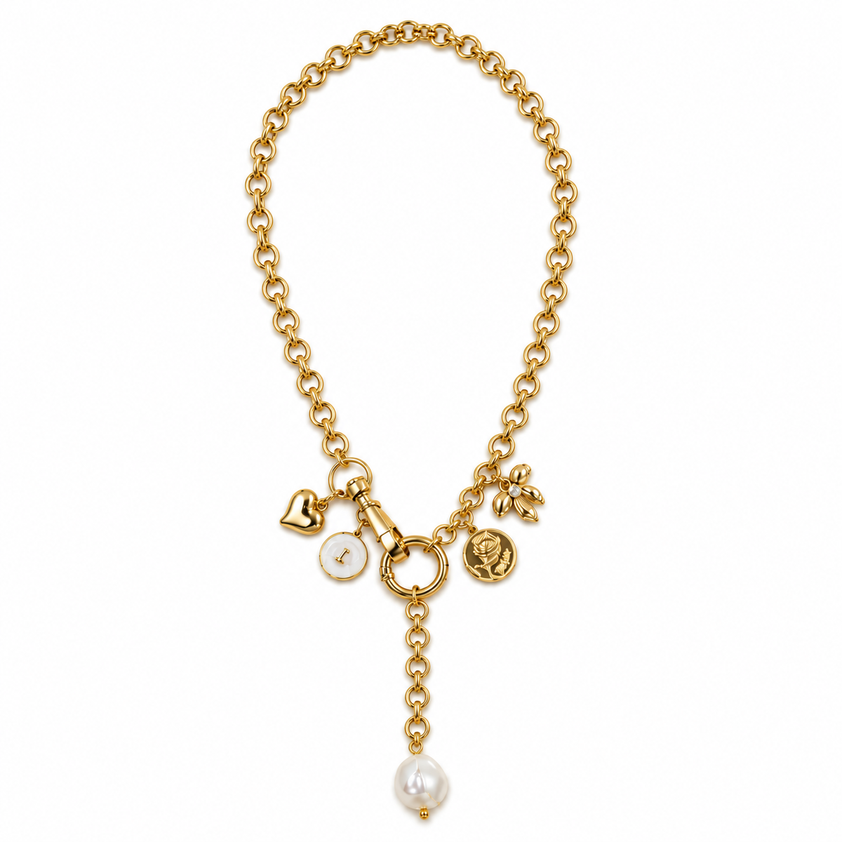Main Character – Chunky Gold Charm Necklace with Pearl