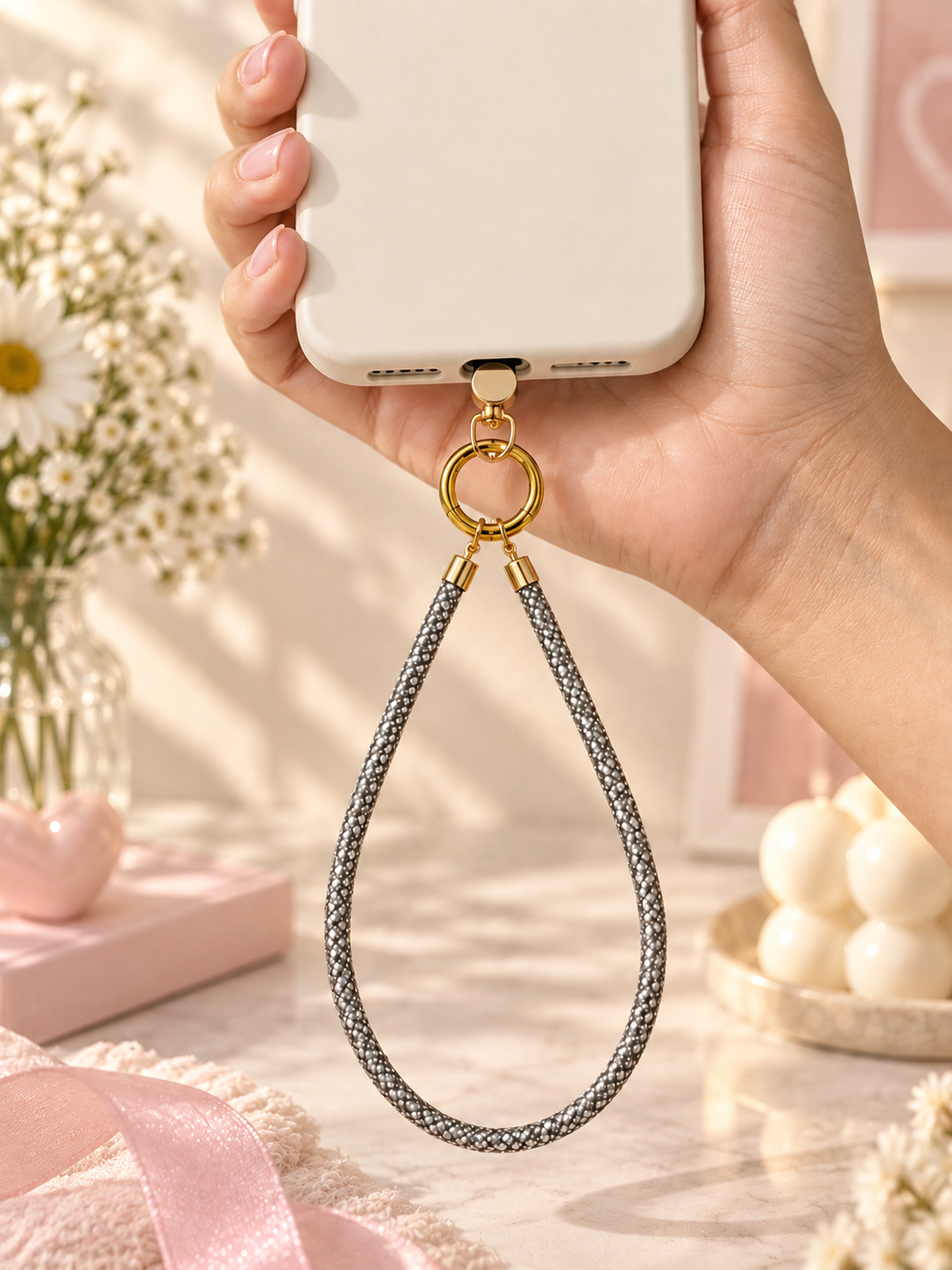 Silver Lining – Braided Wrist Strap Phone Charm