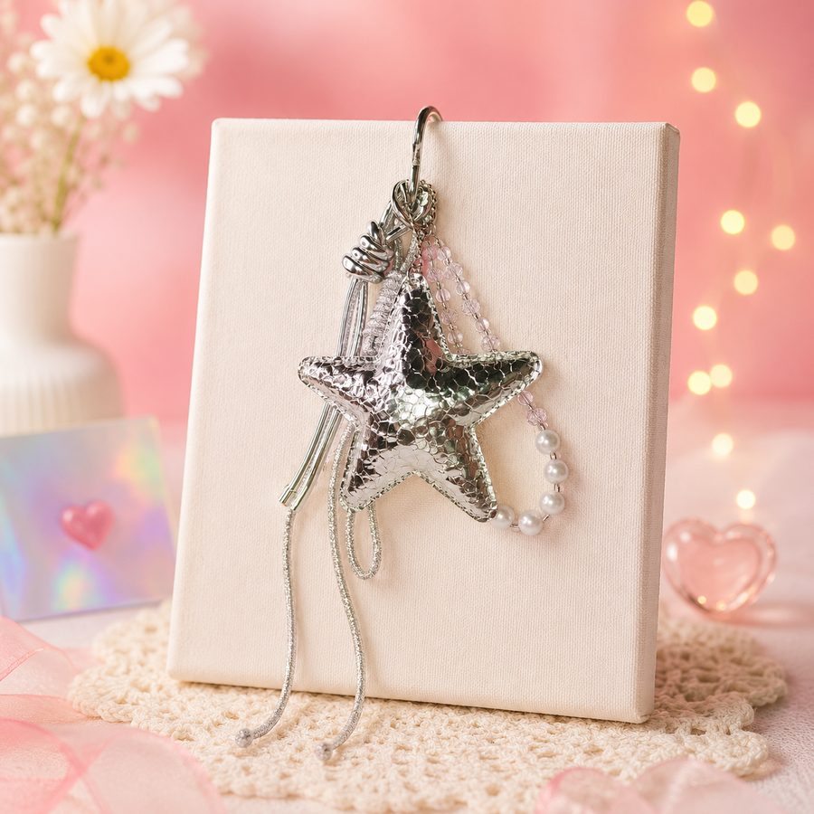 Cutesto silver star bag charm – sparkly detachable multi-layered charm