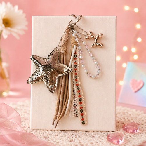 Golden Star Bag Charm – Detachable Multi-Layered Charm with Crystal Beads