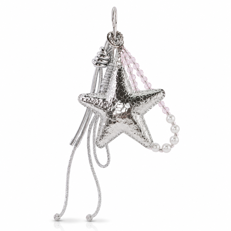 Large silver star charm in blingy finish with crystal beads – photo 2