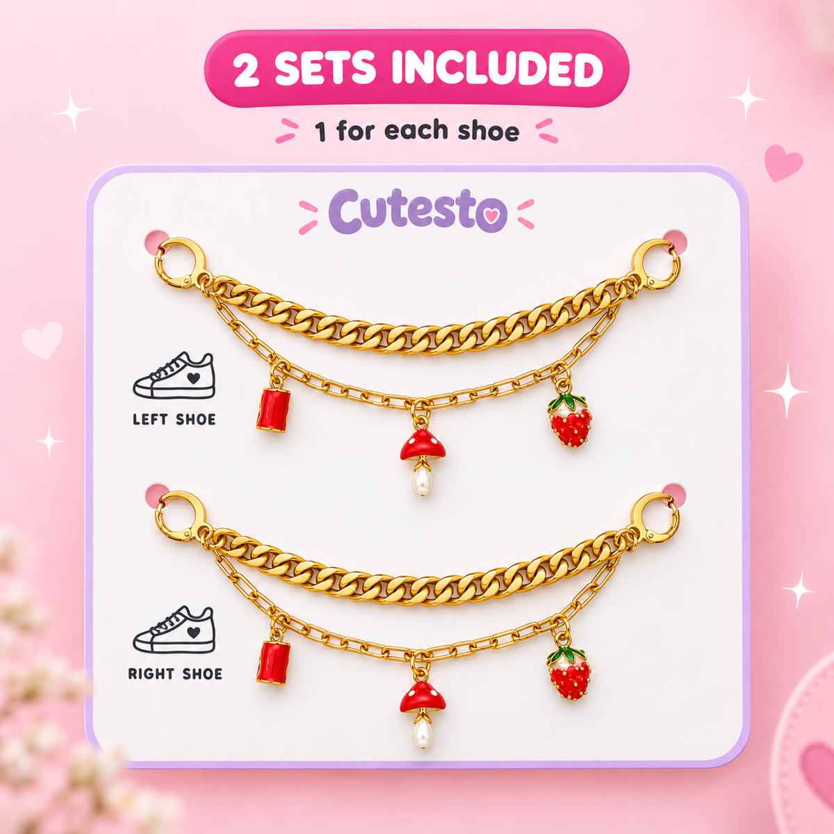 Red Flag – Strawberry & Mushroom Gold Chain Shoe Charm
