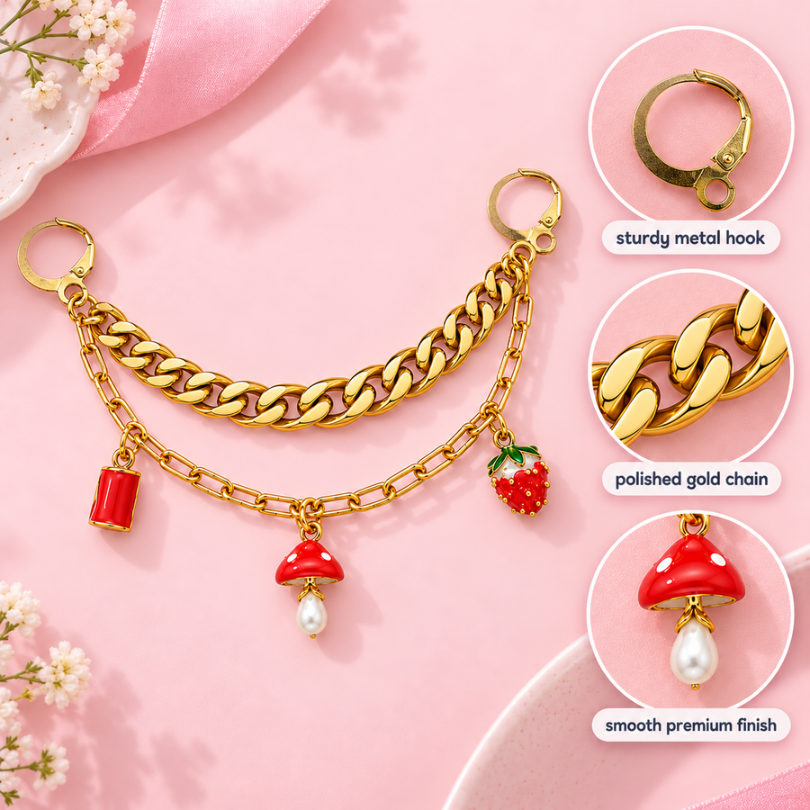 Red Flag – Strawberry & Mushroom Gold Chain Shoe Charm