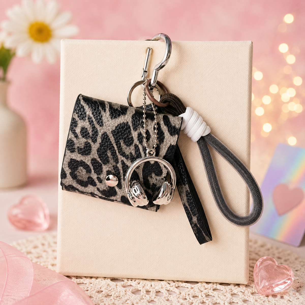 Cutesto leopard print coin pouch bag charm – mini purse keychain charm
