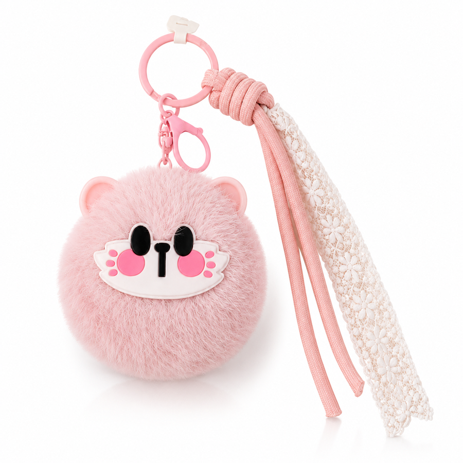 Soft pink plush charm with built-in mini mirror – photo 2