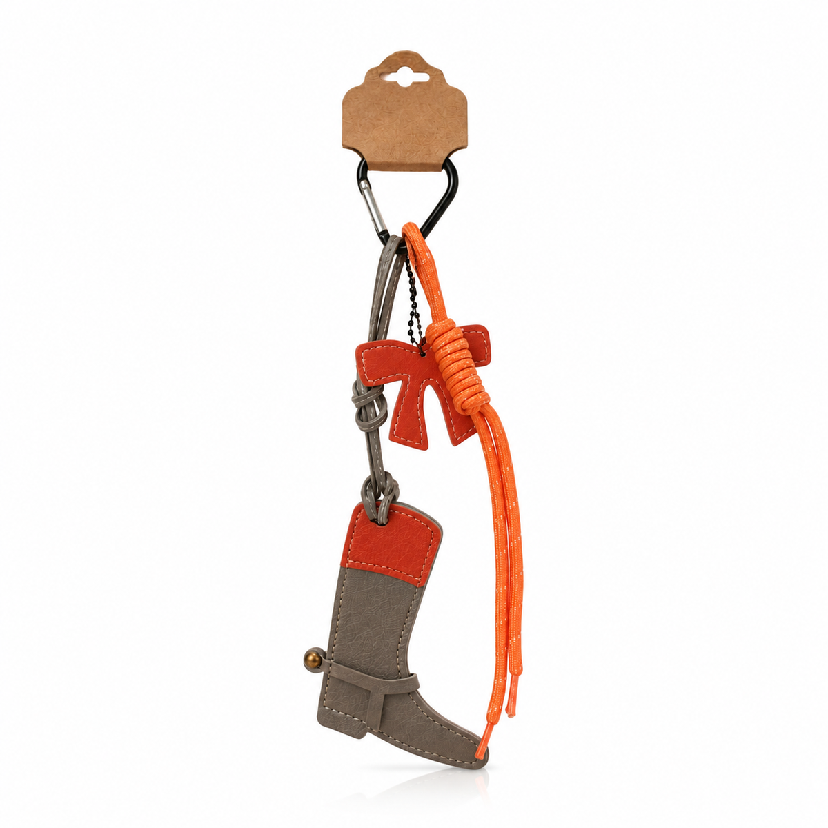 Orange Luxe Boot Bag Charm – Handcrafted Leather Boot & Bow Keychain Charm