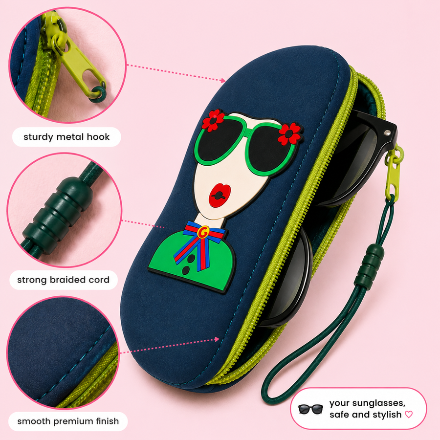 Silicone Sunglasses & Spectacles Pouch – Soft Zipper Glasses Case with Strap