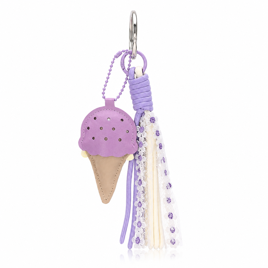 Leather-finish ice cream charm with lavender and white lace cord – photo 2
