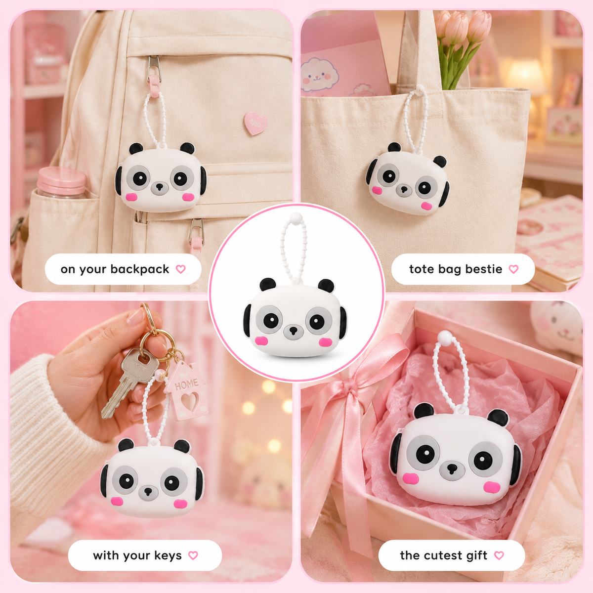 Panda Silicone Earphone Pocket Keychain – Mini Earbuds Pouch Charm