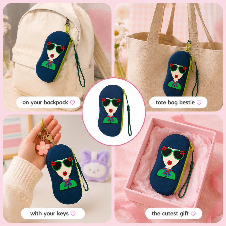 Silicone Sunglasses & Spectacles Pouch – Soft Zipper Glasses Case with Strap