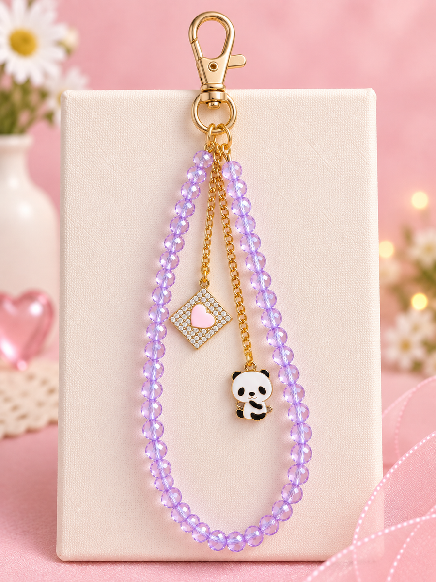Panda Pookie – Lilac Beaded Bag Charm Keychain