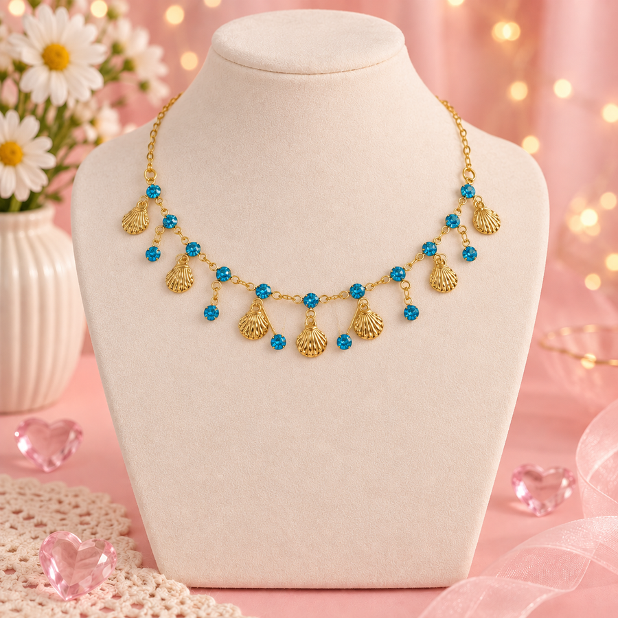 Ocean Girl Era – Blue Crystal Seashell Charm Necklace