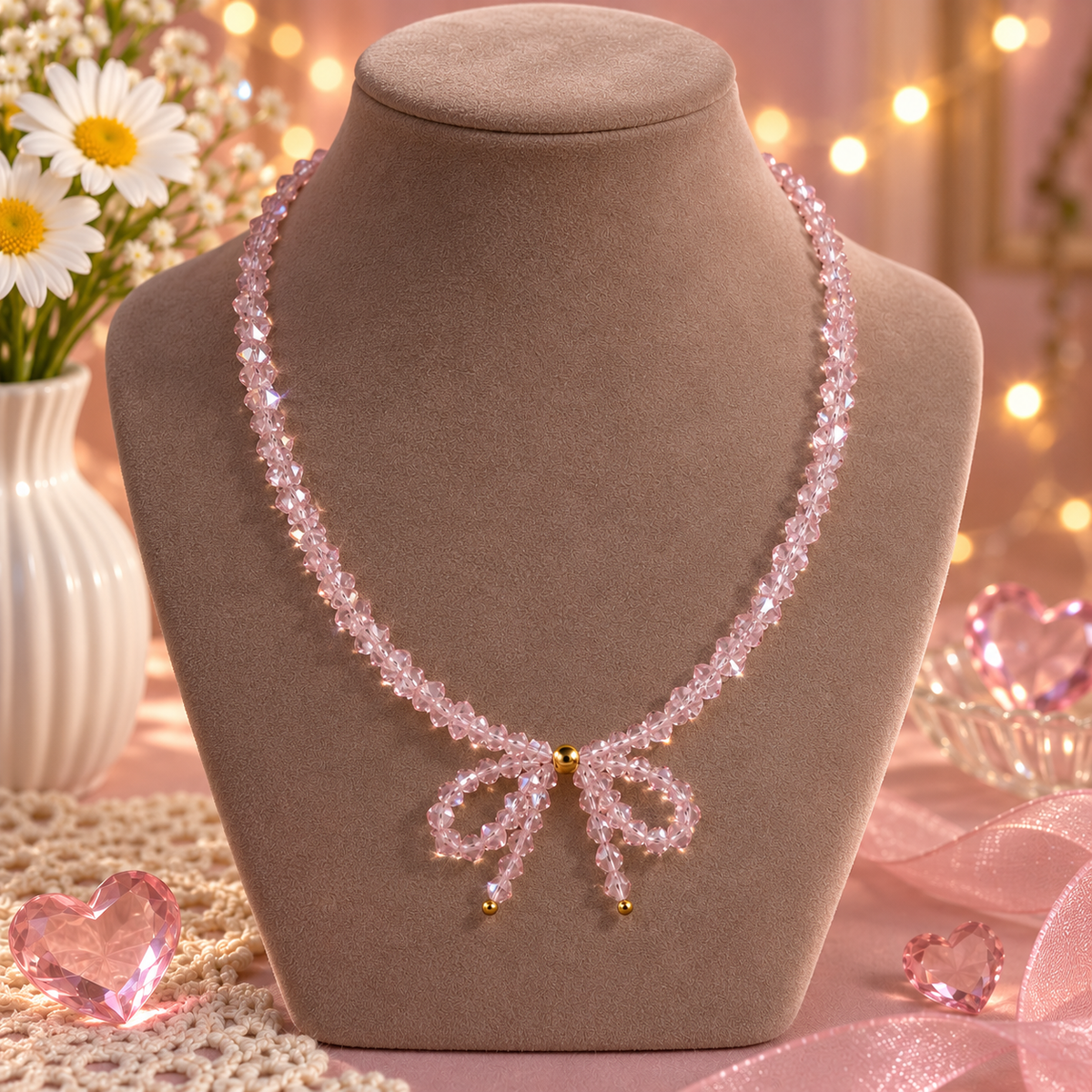 Bow Down – Pink Crystal Coquette Bow Necklace