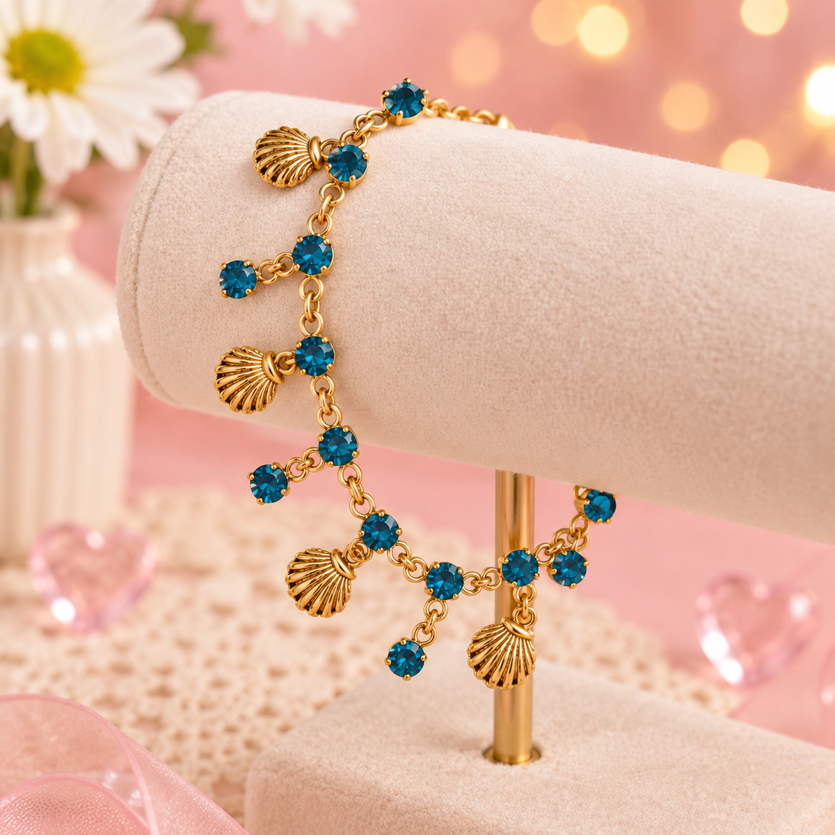 Ocean Girl Era – Blue Crystal Seashell Charm Bracelet
