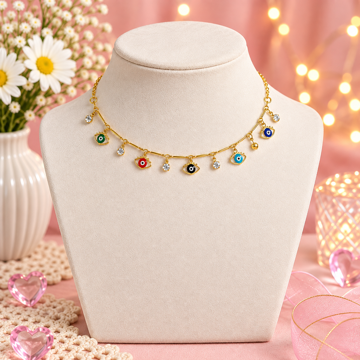 Rainbow Nazar – Multicolour Crystal Evil Eye Necklace