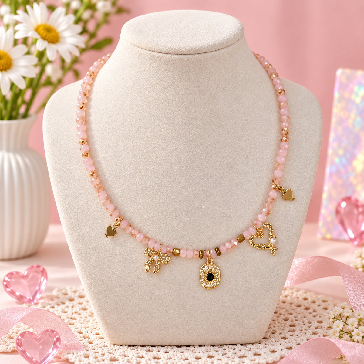 Soft Launch – Pink Beaded Love Charm Necklace