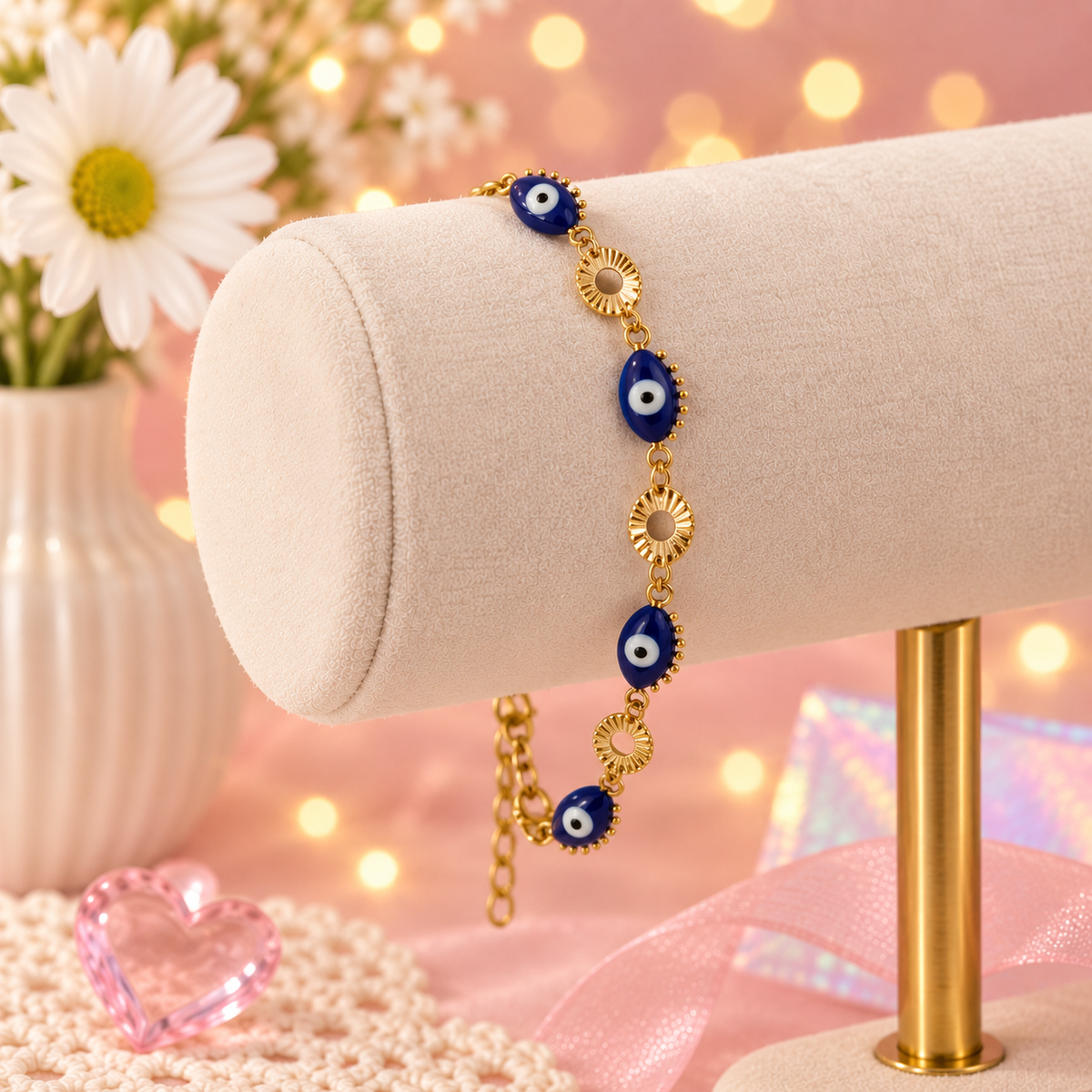 Side Eye – Navy Evil Eye Gold Bracelet