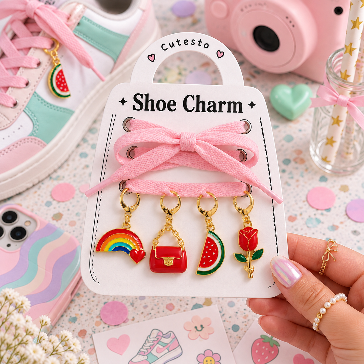 It Girl – Rainbow, Rose & Watermelon Shoe Charm Set of 4