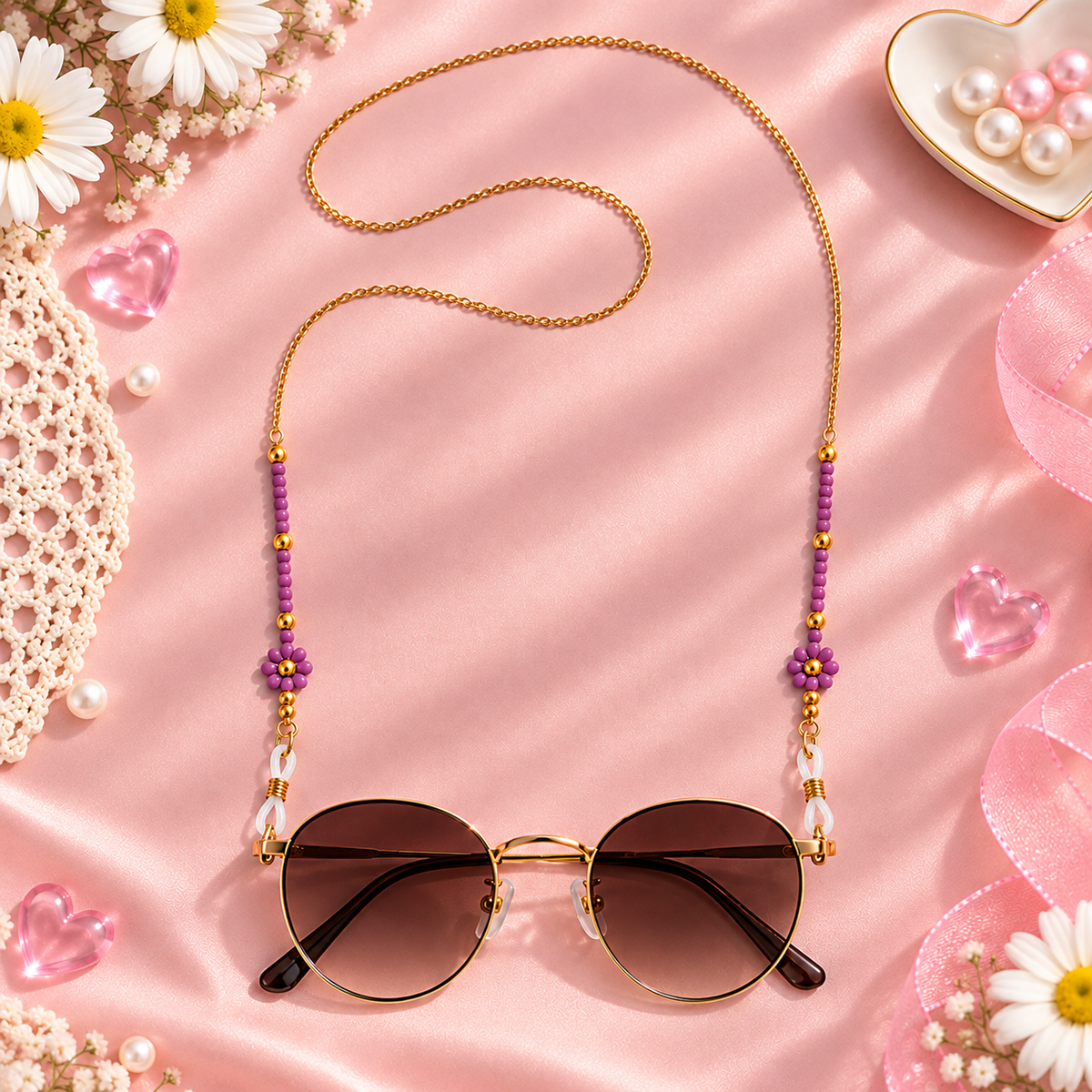Daisy Era – Purple Beaded Daisy Sunglass Chain