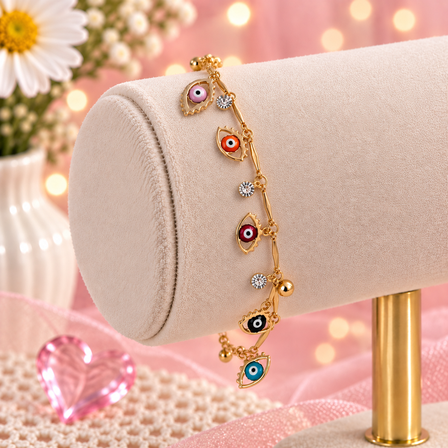Rainbow Nazar – Multicolour Crystal Evil Eye Bracelet