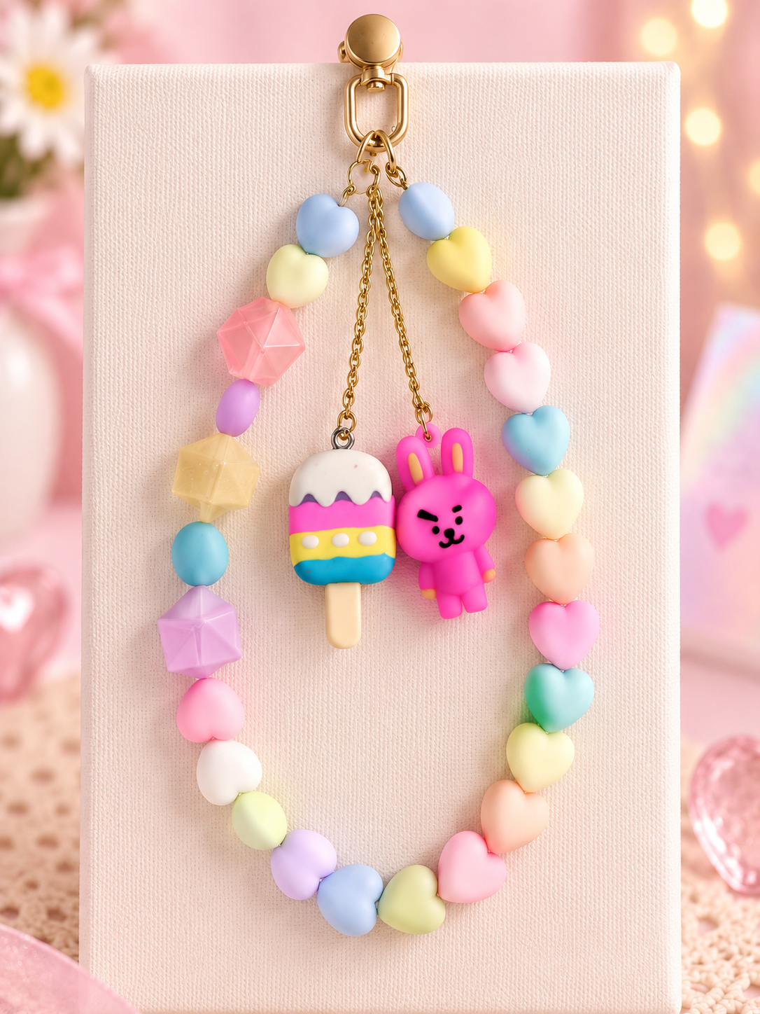Sweet Tooth – Pastel Heart Phone Charm with Popsicle & Bunny