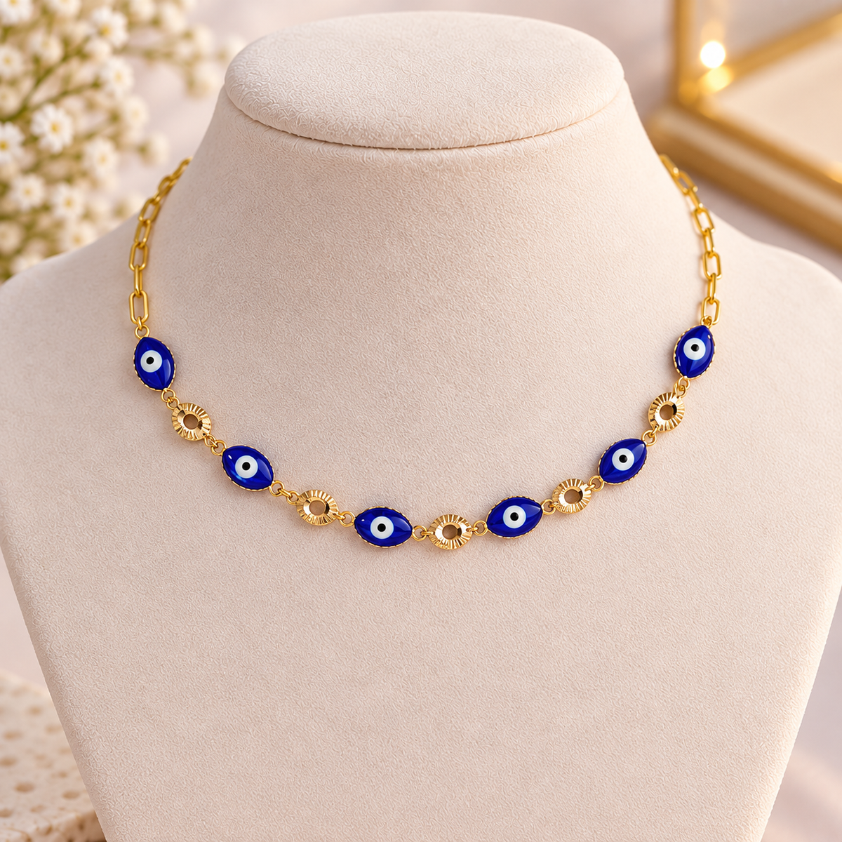 Side Eye – Navy Evil Eye Gold Necklace