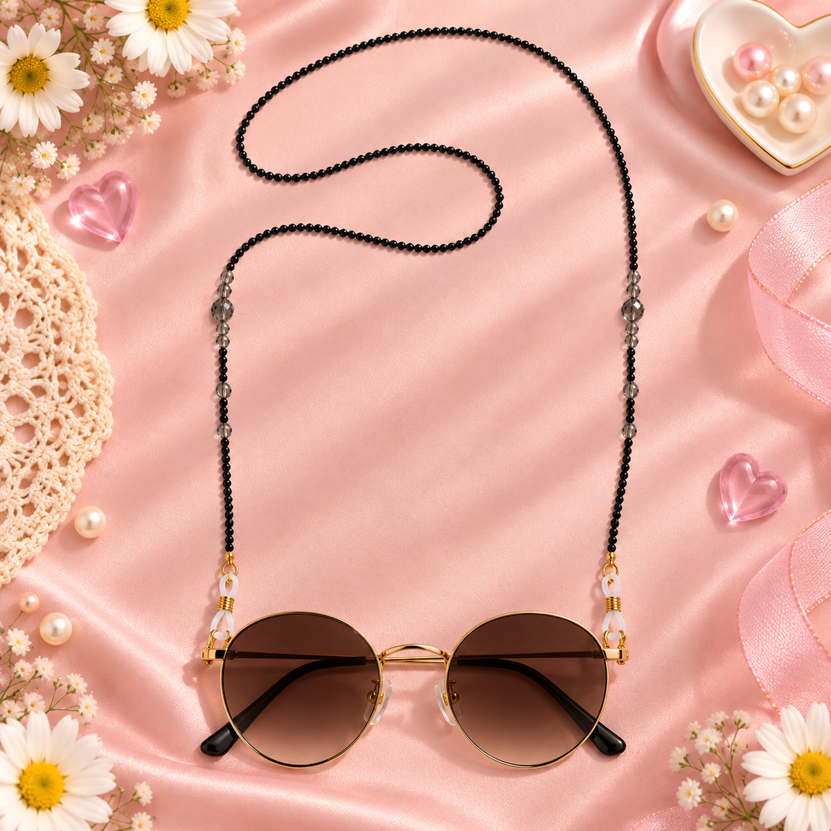 Dark Mode – Black Beaded Sunglass Chain