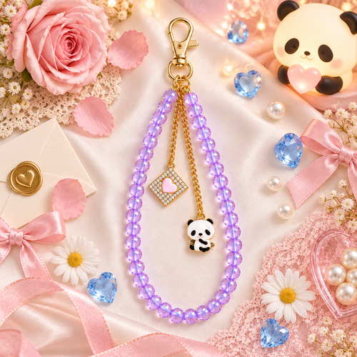Panda Pookie – Lilac Beaded Bag Charm Keychain