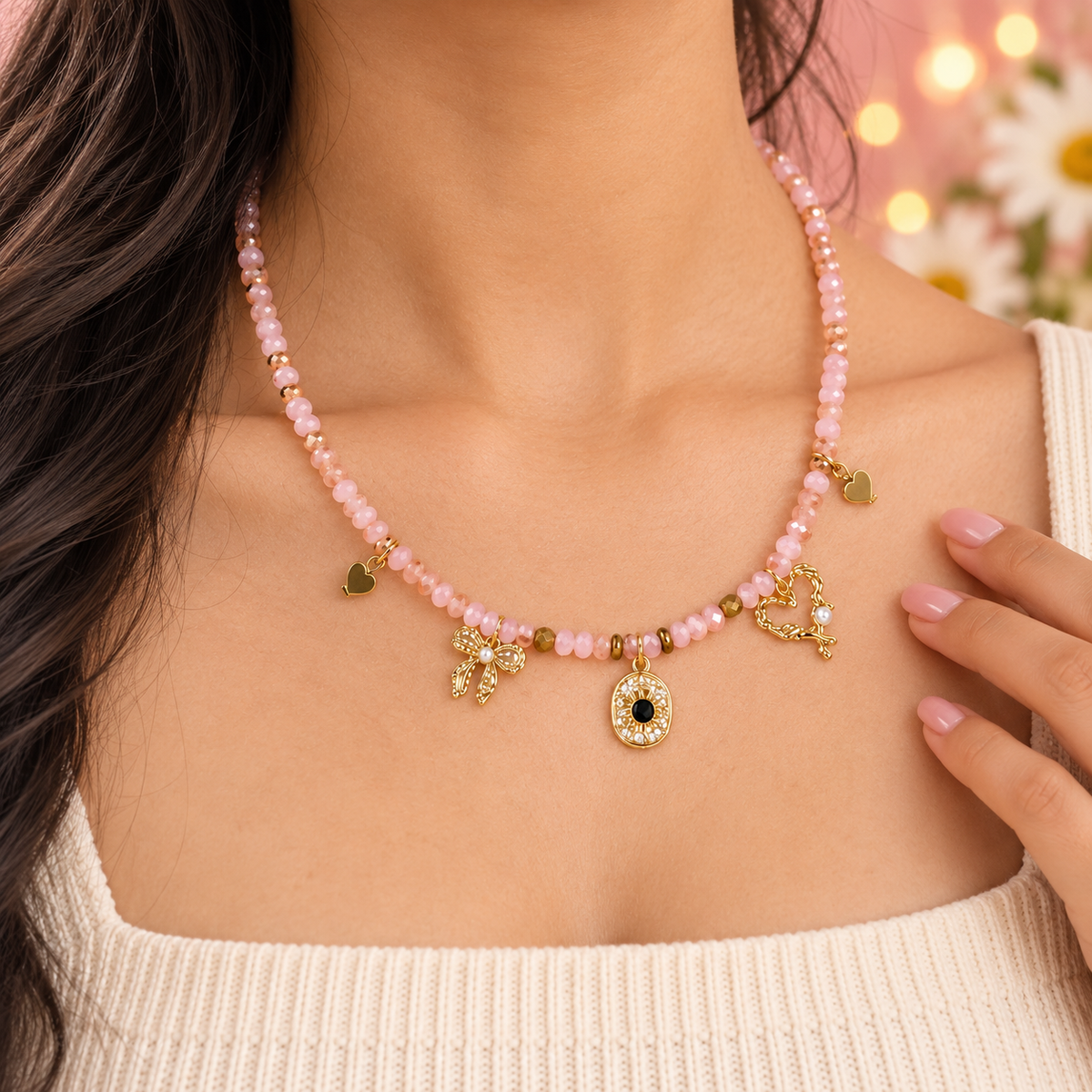 Soft Launch – Pink Beaded Love Charm Necklace