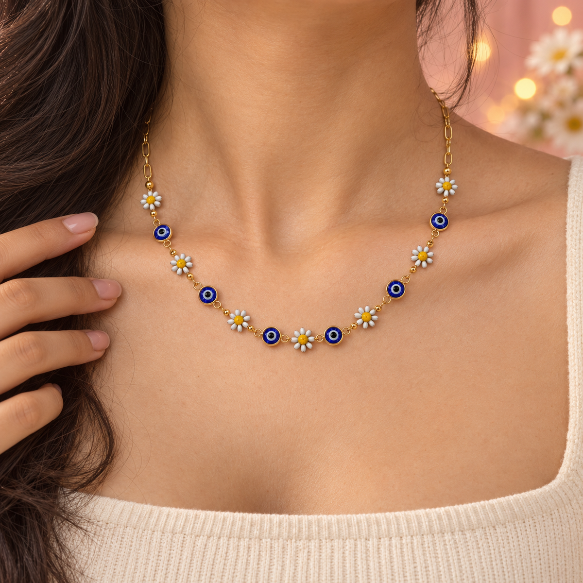 Daisy Nazar – Daisy & Evil Eye Charm Necklace