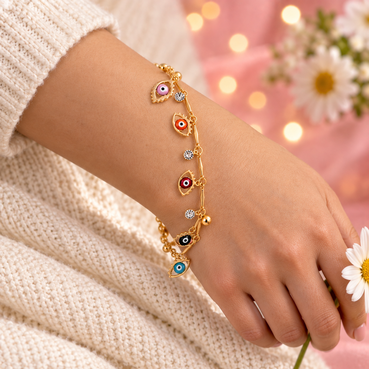 Rainbow Nazar – Multicolour Crystal Evil Eye Bracelet