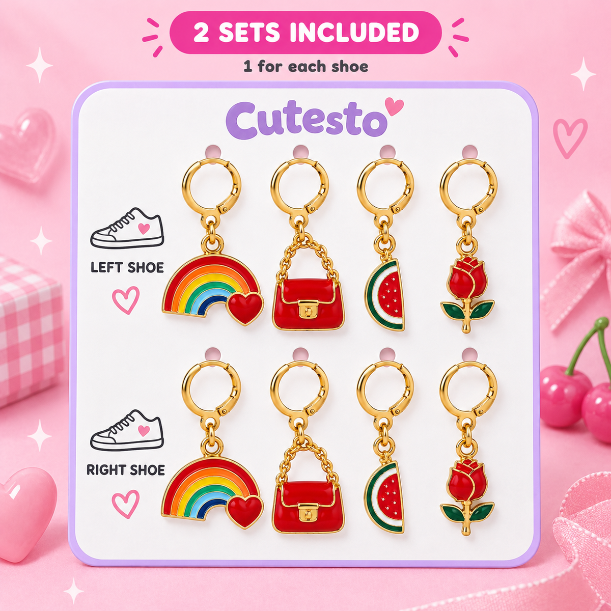 It Girl – Rainbow, Rose & Watermelon Shoe Charm Set of 4