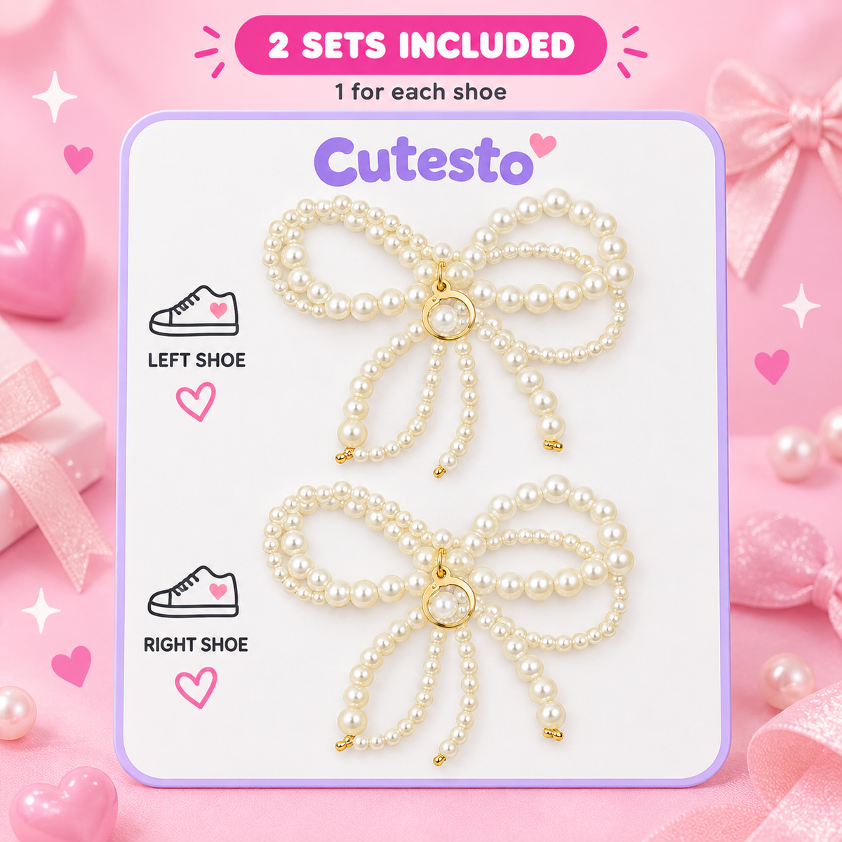 Coquette Core – Pearl Bow Shoe Charm