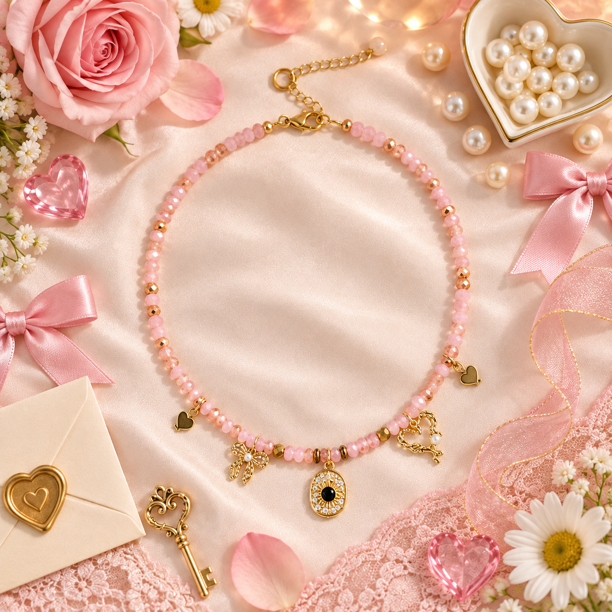 Soft Launch – Pink Beaded Love Charm Necklace