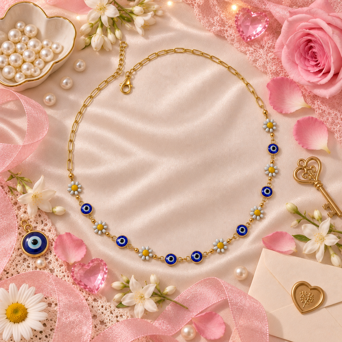 Daisy Nazar – Daisy & Evil Eye Charm Necklace