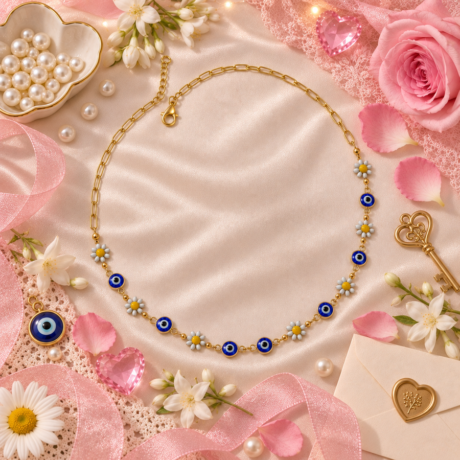 Daisy Nazar – Daisy & Evil Eye Charm Necklace