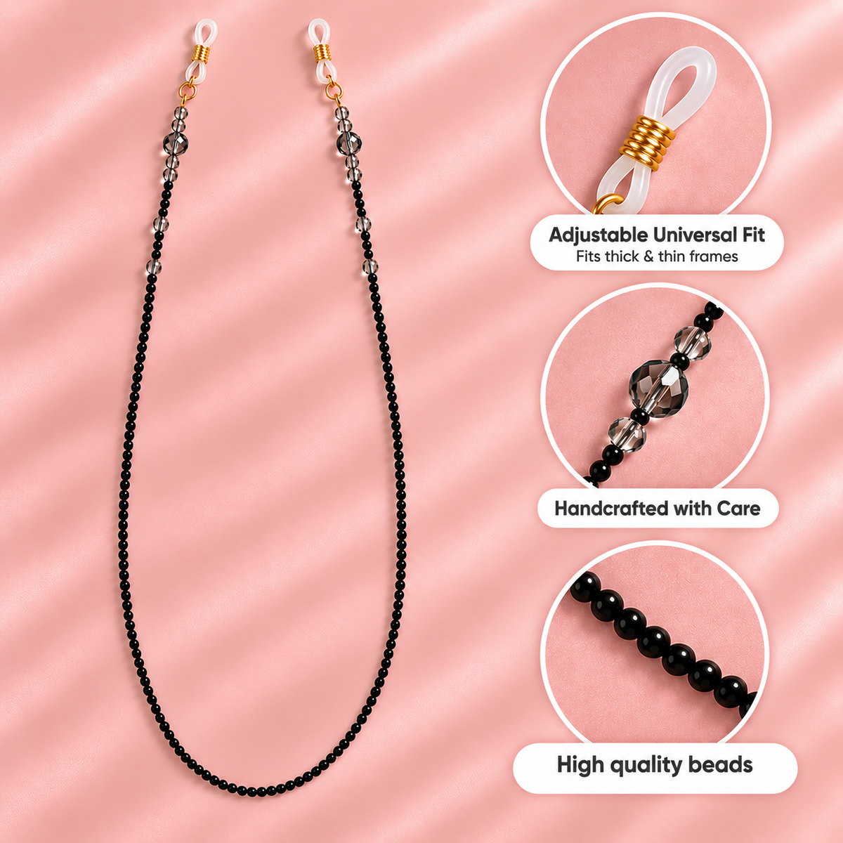 Dark Mode – Black Beaded Sunglass Chain