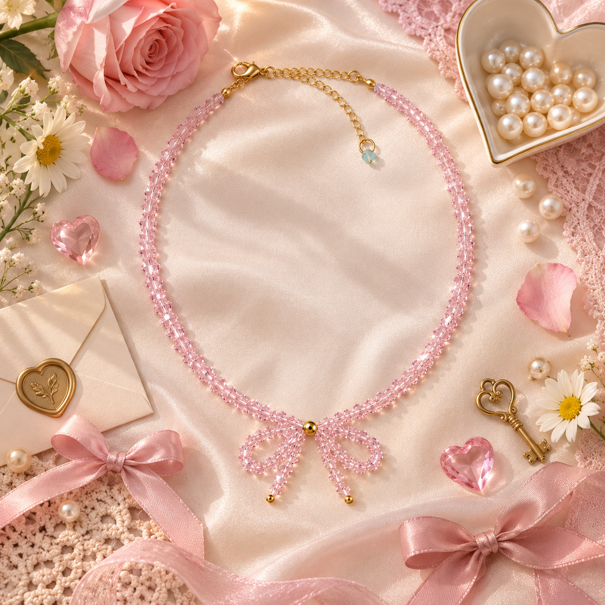 Bow Down – Pink Crystal Coquette Bow Necklace